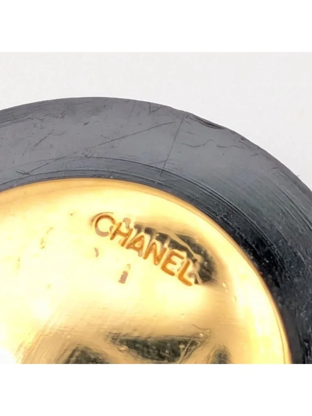 Chanel Earrings CC Logo Quilted Gold Black Round First Era Vintage